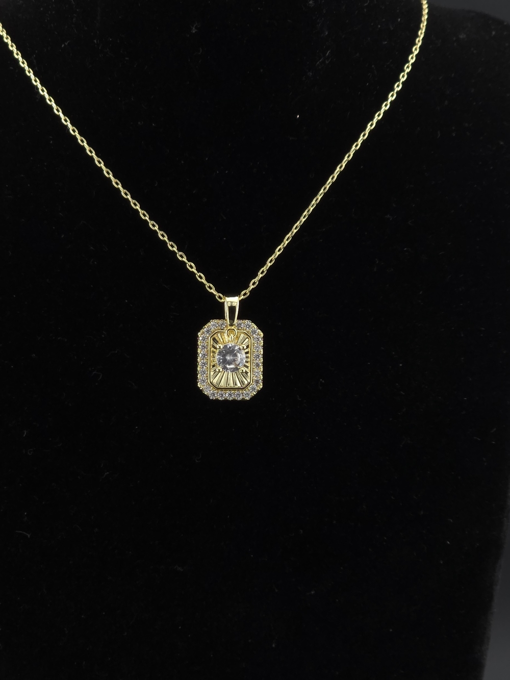 Gold-Tone Sunburst Cubic Zirconia Pendant Necklace